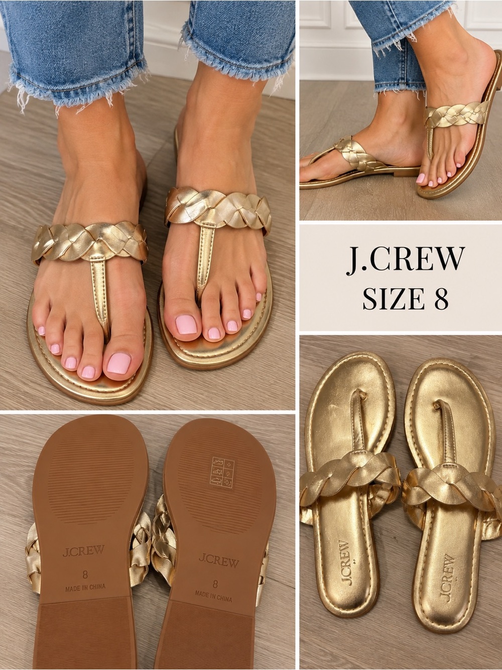 J. Crew Gold Braided Thong Sandals
